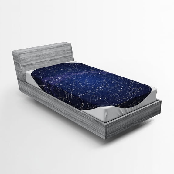 Ambesonne Constellation Fitted Sheet, Sky Map Northern, Twin XL Size, Blue Cream Violet Blue