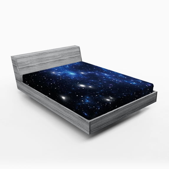 Ambesonne Constellation Fitted Sheet, Space Star Nebula, Full Size, Blue Black White