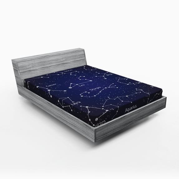 Ambesonne Constellation Fitted Sheet, Zodiac Doodle Art, Full Size, Blue Dark Blue White