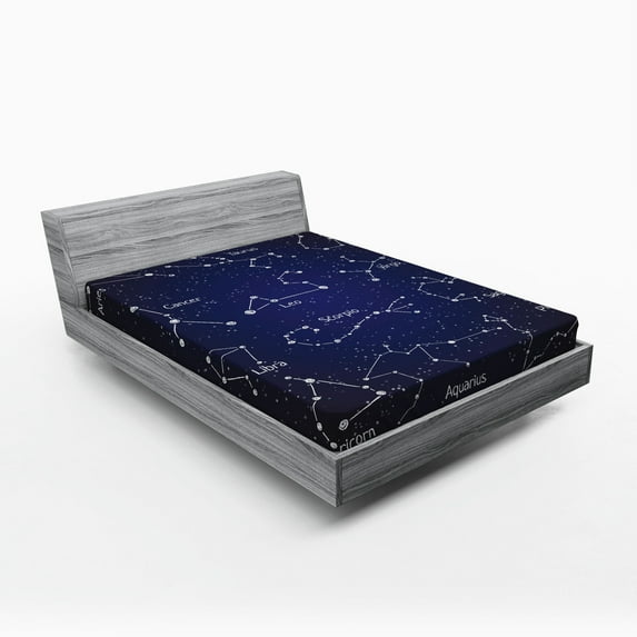Ambesonne Constellation Fitted Sheet, Zodiac Doodle Art, Queen Size, Blue Dark Blue White