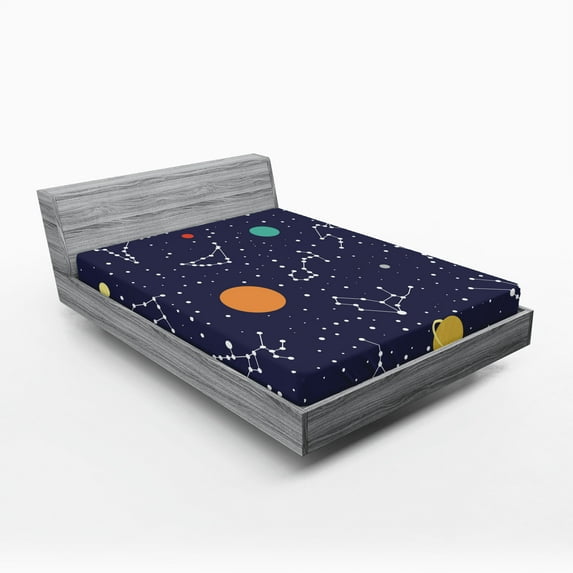 Ambesonne Constellation Fitted Sheet, Zodiac Planets, Queen Size, Multicolor