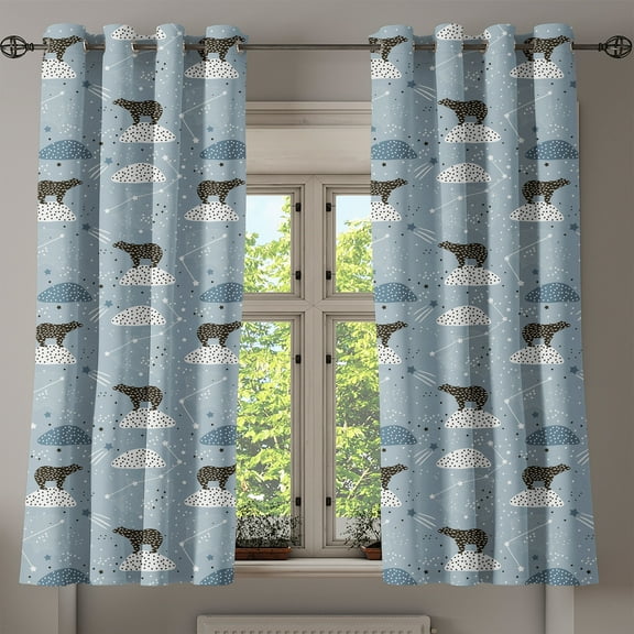 Ambesonne Constellation Grommet Curtain, Polar Bear Stars, 50" x 54", Pale Blue Black Bluegrey