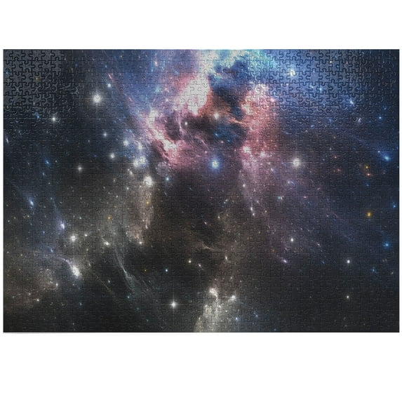 Ambesonne Constellation Jigsaw Puzzle, Vivid Supernova, Heirloom-Quality Fun Activity for Family Durable Cardboard, 1000 pcs, Pale Pink Blue Black