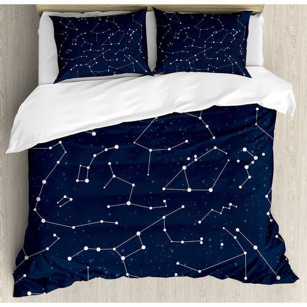 Queen Blue Constellation Microfiber Duvet Cover Set