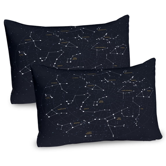 Ambesonne Constellation Pillow Sham 2 Pack, Stars Sky Map, 26"x20", Dark Blue Yellow White