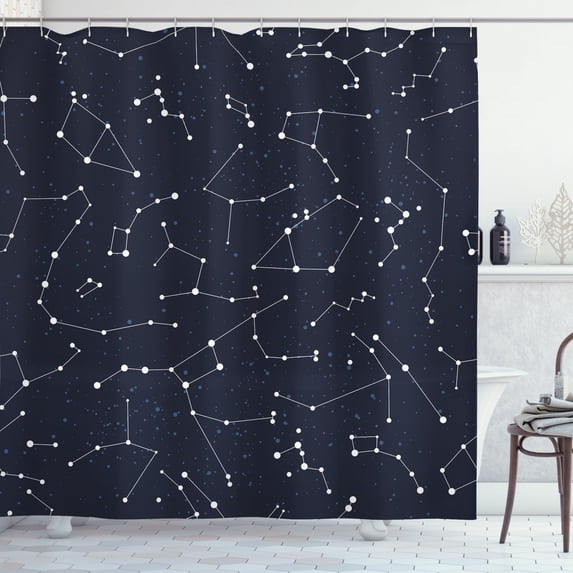 Ambesonne Constellation Shower Curtain, Cluster of Stars, 69"Wx75"L, Blue Dark Blue White