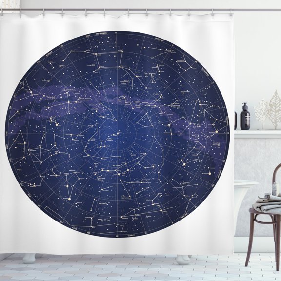Ambesonne Constellation Shower Curtain, Sky Map Northern, 69"Wx70"L, Blue Cream Violet Blue