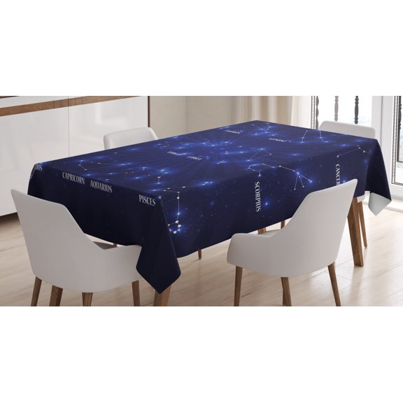 Ambesonne Constellation Tablecloth Rectangular Table Cover, Astrology Stars, 60"x84", Pale Blue Indigo White