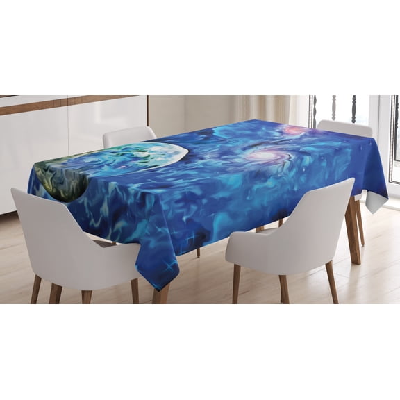 Ambesonne Constellation Tablecloth Rectangular Table Cover, Planet Space Art, 60"x90", Turquoise Blue Pale Pink