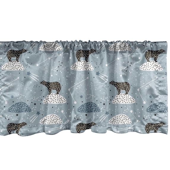 Ambesonne Constellation Window Valance, Polar Bear Silhouettes with Stars Doodle Style Illustration, Curtain Valance for Kitchen Bedroom Decor with Rod Pocket, 54" X 18", Pale Blue Black Bluegrey