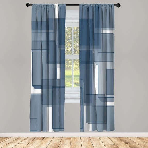 Ambesonne Contemporary Curtains, Cubes Geometric Modern, Pair of 28"x63", Blue Grey