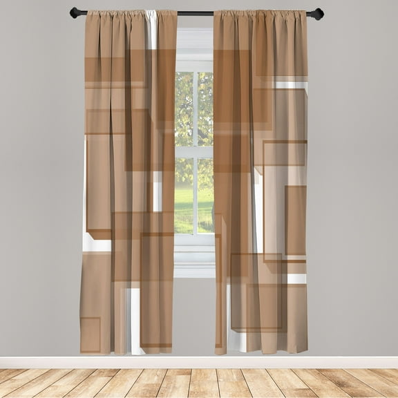Ambesonne Contemporary Curtains, Cubes Geometric Modern, Pair of 28"x63", Caramel White
