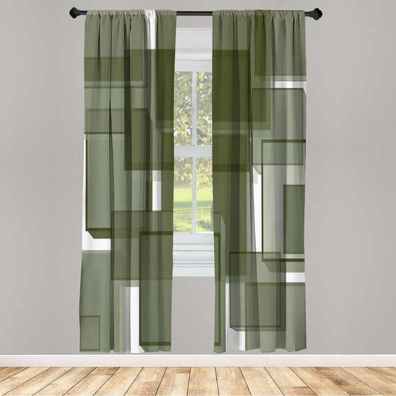 Ambesonne Contemporary Curtains, Cubes Geometric Modern, Pair of 28"x63", Olive Green