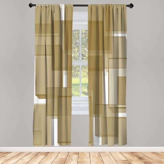 Ambesonne Contemporary Curtains, Cubes Geometric Modern, Pair of 28"x84", Pastel Brown