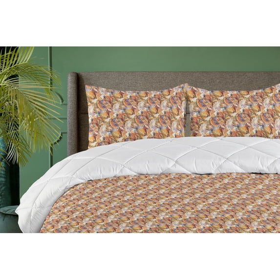Ambesonne Contemporary Down Alternative Quilt Comforter, Abstract Modern Leafy, Twin XL, Marigold and Multicolor