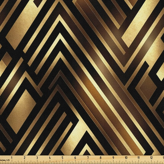Ambesonne Contemporary Fabric by the Yard Upholstery, Abstract Lines Stripes, 1 Yard, Mustard Chocolate Brown