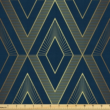 Ambesonne Contemporary Fabric by the Yard, Zigzag Abstract Modern, 1 Yard, Dark Sky Blue and Mustard