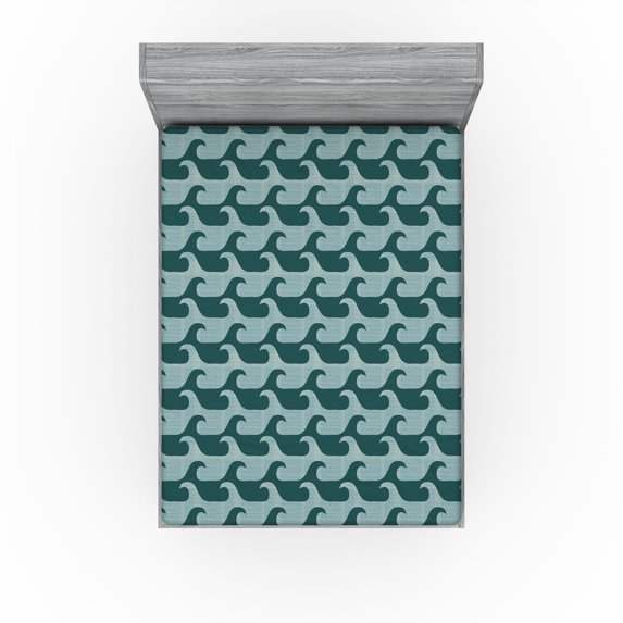 Ambesonne Contemporary Fitted Sheet, Abstract Wave Ocean, King Size, Hunter Green and Cadet Blue
