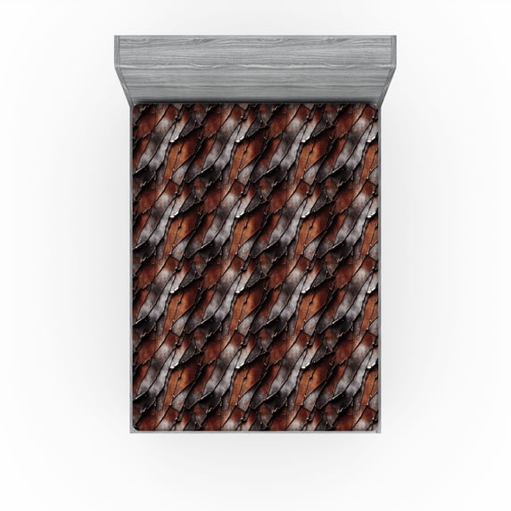 Ambesonne Contemporary Fitted Sheet, Grunge Abstract Print, Full Size, Chestnut Brown Taupe Grey