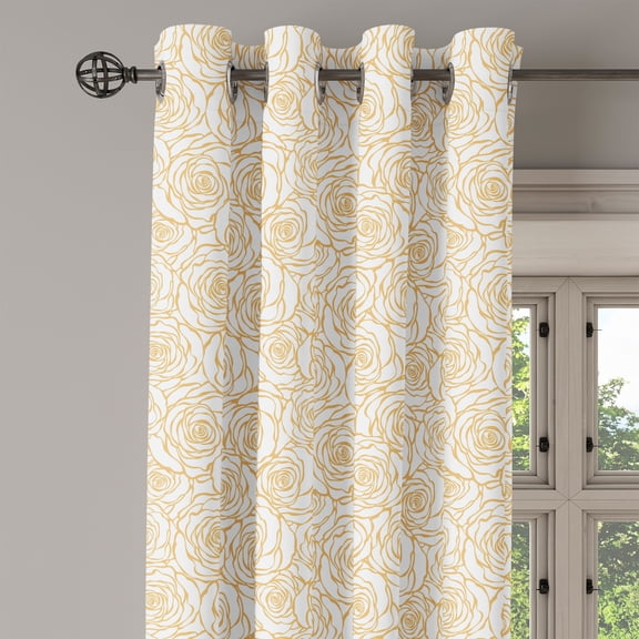 Ambesonne Contemporary Grommet Curtain Single Panel, Art Deco Roses, 50"x60", Peach and White