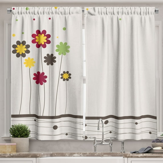 Ambesonne Contemporary Kitchen Curtains, Spring Field Art, 55"x39", Multicolor
