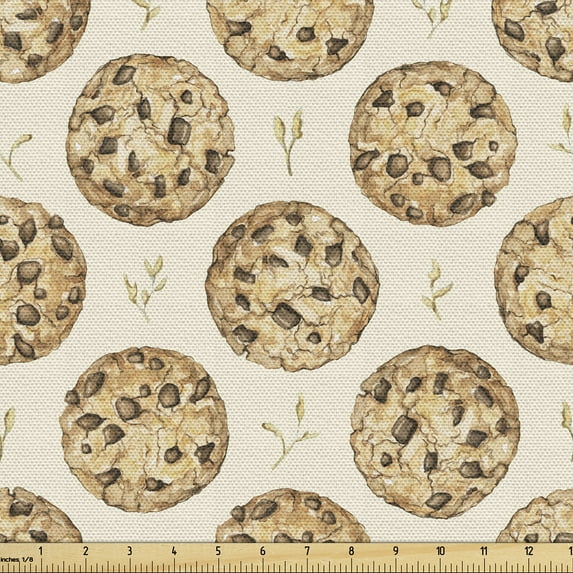 Ambesonne Cookie Fabric by the Yard, Circular Motif Watercolor, 5 Yards, Pale Brown and Beige