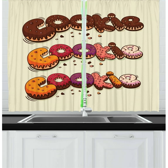 Ambesonne Cookie Kitchen Curtains, Doodle Style Bakery Theme, 55"x39", Multicolor