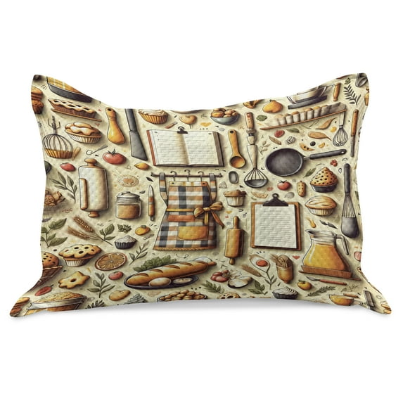 Ambesonne Cooking Themed Knitted Quilt Pillowcover, Chef Food Kitchen, 30"x20", Cream and Orange