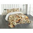 thumbnail image 1 of Ambesonne Cooking Themed Quilted Bedspread Set 3 Pcs, Chef Food Kitchen, Queen Size, Cream and Orange, 1 of 5