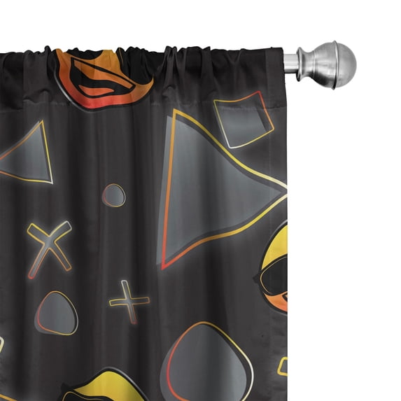 Ambesonne Cool Emoji Curtains, Faces Triangles Circle, Pair of 28"x95", Dark Grey Orange Mustard