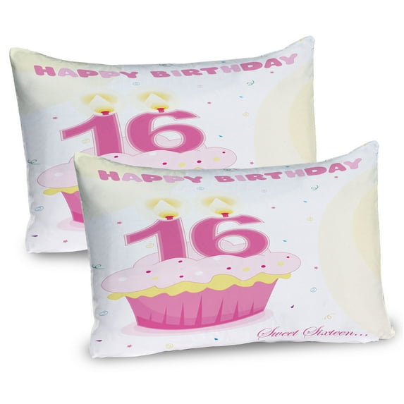 Ambesonne Cool Pillow Sham 2 Pack, Cupcake Candle Girls, 36"x20", Fuchsia Yellow