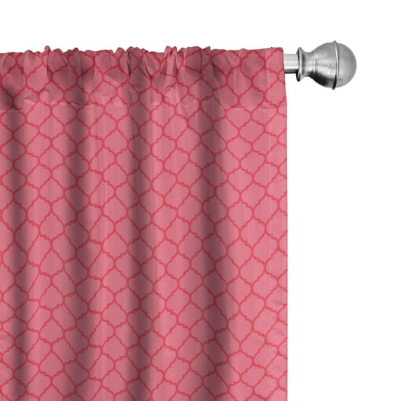 Ambesonne Coral Window Curtains, Antique Quatrefoil Motifs, Each 28" W x 63" L, Coral and Red