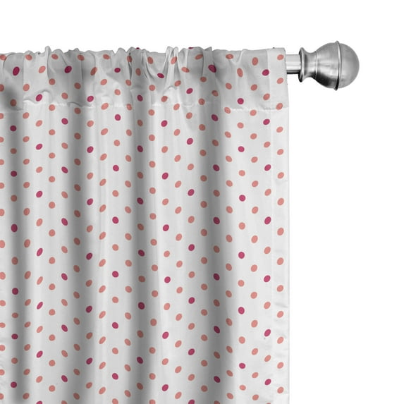 Ambesonne Coral Window Curtains, Classical Soft Polka Dots, Each 28" W x 84" L, Coral Hot Pink White