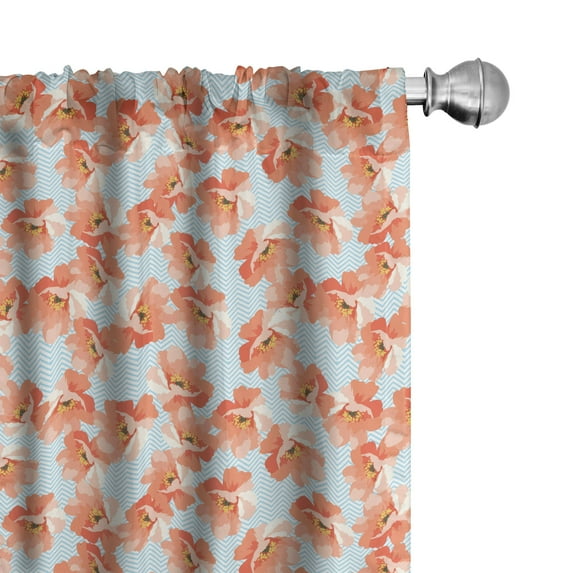 Ambesonne Coral Window Curtains, Romantic Poppy Flowers, Each 28" W x 63" L, Coral Pale Blue Yellow