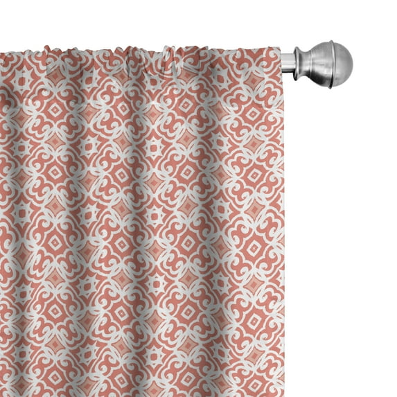 Ambesonne Coral Window Curtains, Vintage Art Deco Pattern, Each 28" W x 84" L, Coral Pale Coral White