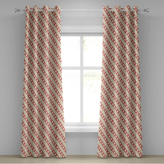 Ambesonne Coral Cream Grommet Curtain, Rhombus Diamonds, 50" x 108", Coral and Cream