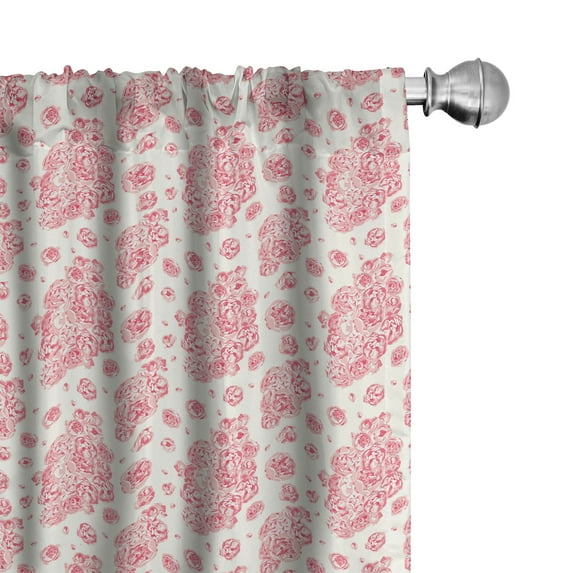 Ambesonne Coral Curtains, Peonies English Roses, Pair of 28"x84", Dark Coral Pale Pink