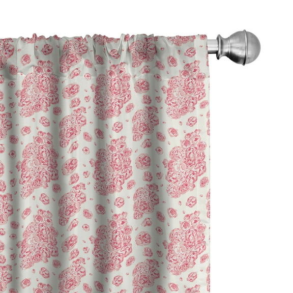 Ambesonne Coral Curtains, Peonies English Roses, Pair of 28"x95", Dark Coral Pale Pink