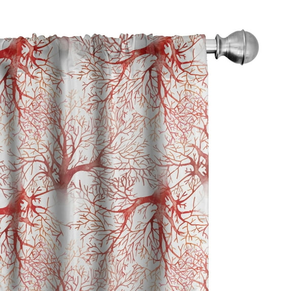 Ambesonne Coral Curtains, Watercolor Branchs Fall Art, Pair of 28"x63", Dark Coral