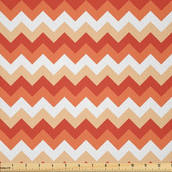 Ambesonne Coral Fabric by the Yard Microfiber, Chevron Arrows Geometric, 3 Yards, Orange Coral White