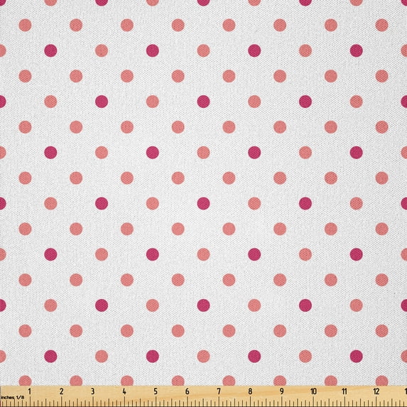 Ambesonne Coral Fabric by the Yard Microfiber, Classical Soft Polka Dots, 3 Yards, Coral Hot Pink White