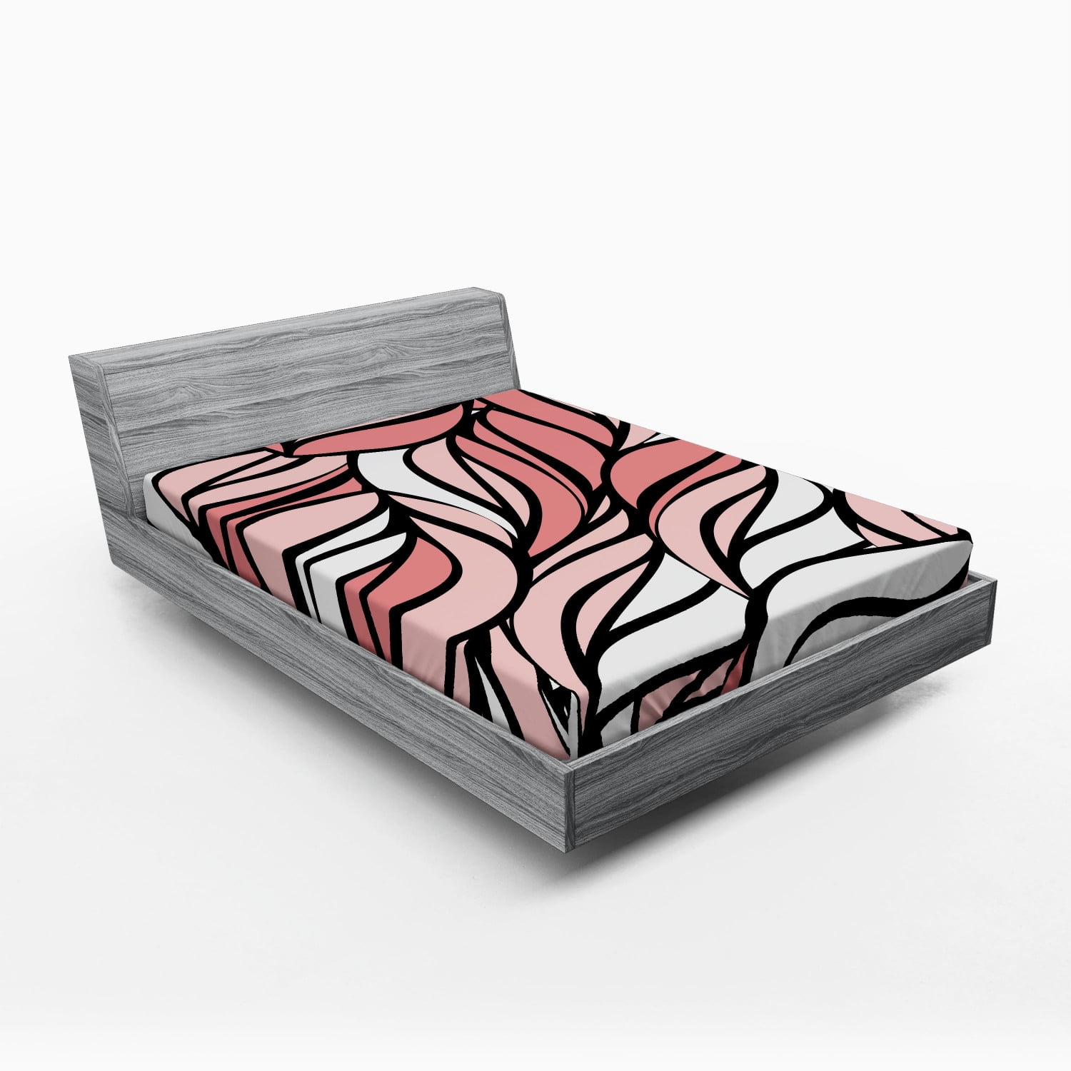 Queen Size Coral and White Microfiber Abstract Print Fitted Sheet