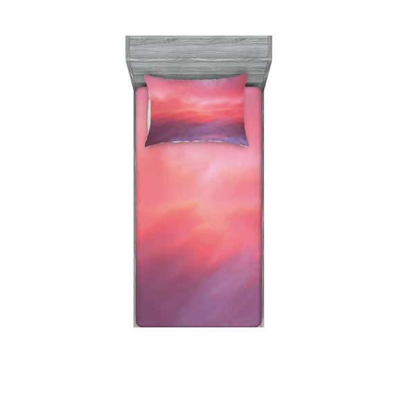 Ambesonne Coral Fitted Sheet & Pillow Sham Set, Vanilla Sky, Twinxl, Pale Pink Coral Lilac