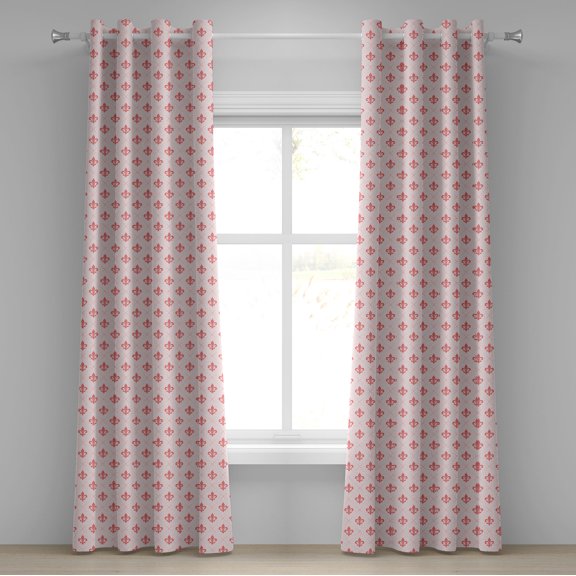 Ambesonne Coral Grommet Curtain, Checkered Fleur De Lis, 50" x 96", Pale Pink Coral