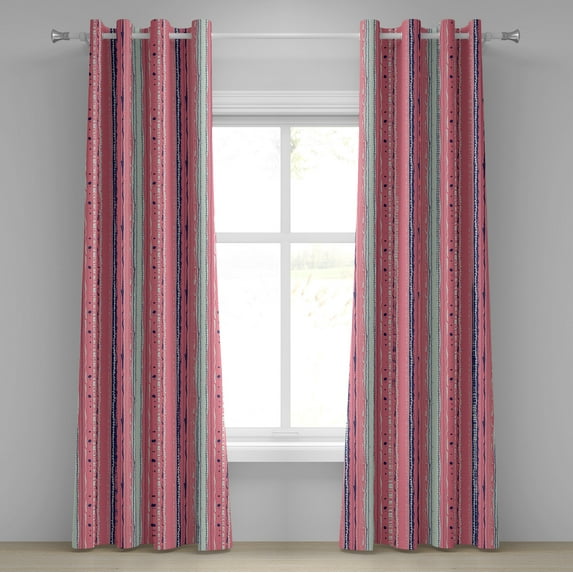 Ambesonne Coral Grommet Curtain, Doodle Lines, 50" x 96", Coral Indigo Coconut