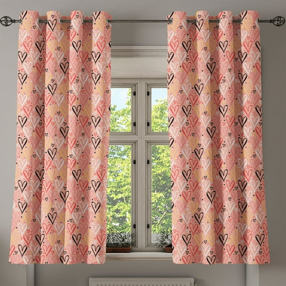 Ambesonne Coral Grommet Curtain, Heart Valentines Love, 50" x 63", Coral