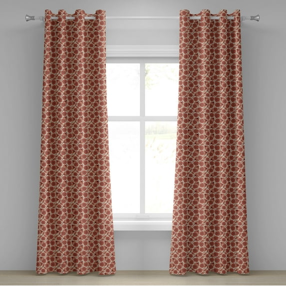 Ambesonne Coral Grommet Curtain, Nostalgic Gerbera Motifs, 50" x 96", Dark Coral Vermilion
