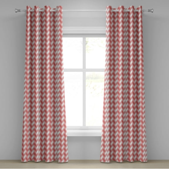 Ambesonne Coral Grommet Curtain, Retro Chevron Pattern, 50" x 108", Coral Dark Coral White