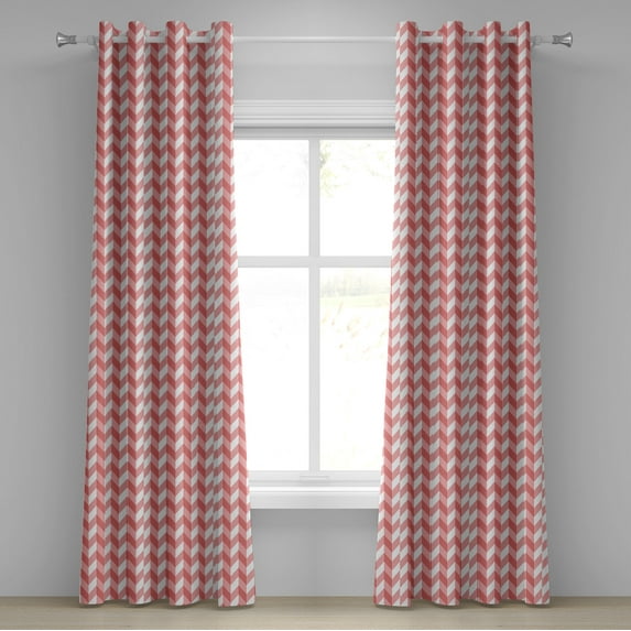 Ambesonne Coral Grommet Curtain, Retro Chevron Pattern, 50" x 72", Coral Dark Coral White
