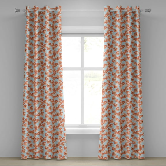 Ambesonne Coral Grommet Curtain, Romantic Poppy Flowers, 50" x 120", Coral Pale Blue Yellow